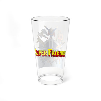 Challenge of the Super Friends Pint Glass, 16oz - Superman, Wonder Woman, Samurai, Apache Chief, Flash, Black Vulcan, Green Lantern - DC Comics, Hanna-Barbera Cartoon