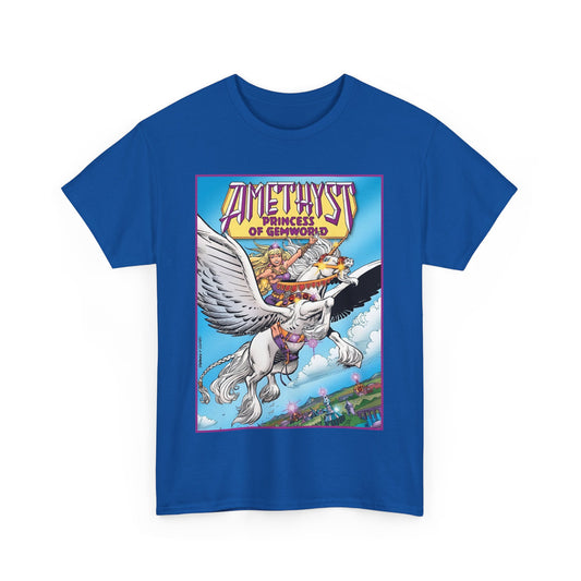 Amethyst Princess of Gemworld T-Shirt - George Perez Art - DC Comics 1980s Series - Riding a Unicorn