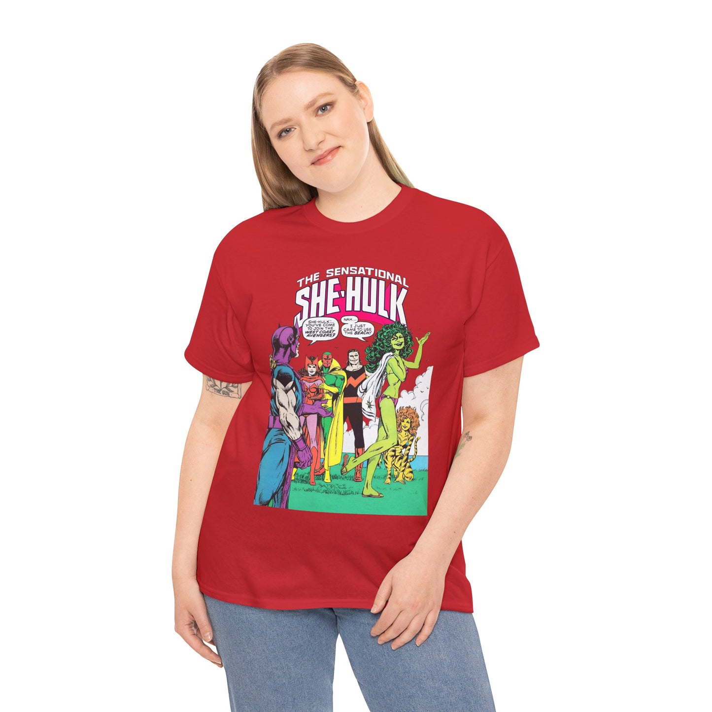 She-Hulk T-Shirt - John Byrne Art - West Coast Avengers Appearance - Hawkeye, Scarlet Witch, Wonder Man, Vision, Tigra - Marvel Comics