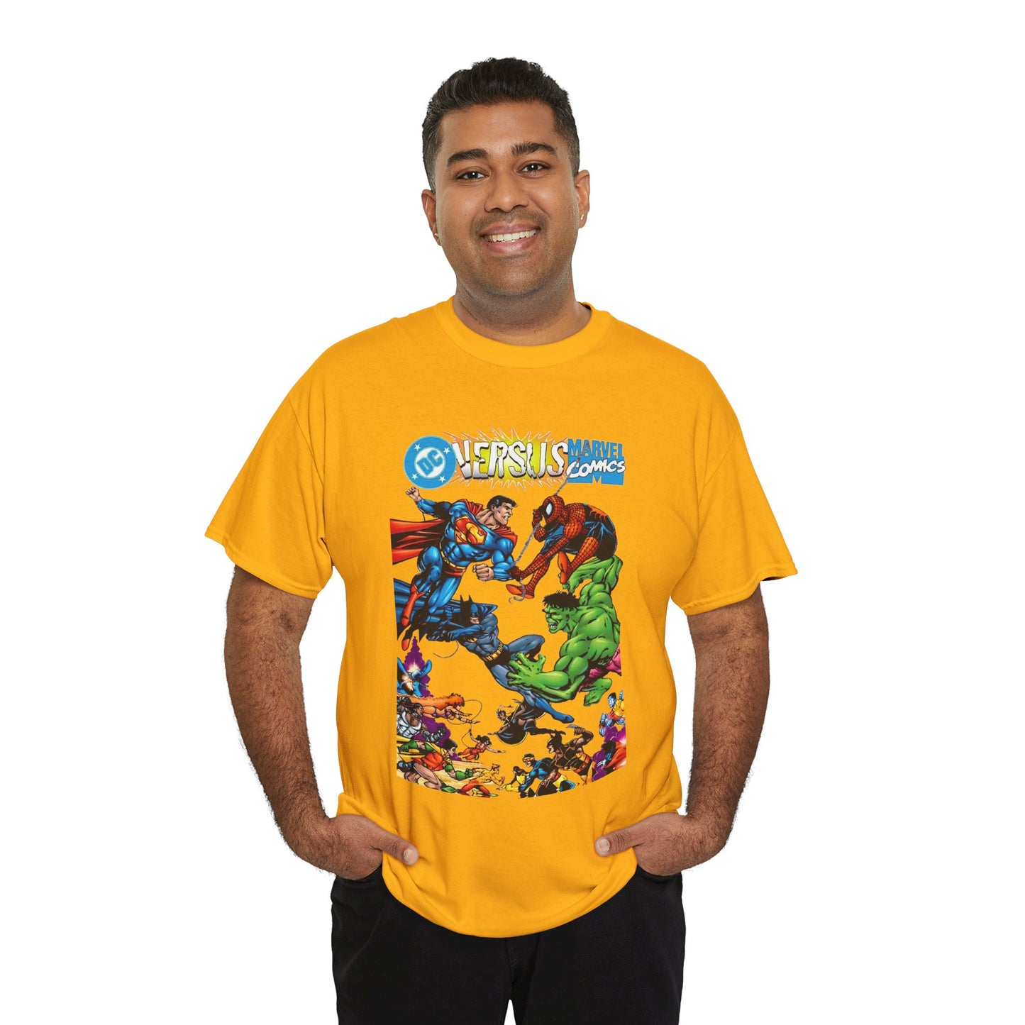 DC Comics Vs Marvel Comics T-Shirt - George Perez Art - Superman, Hulk, Batman, Spider-man, X-Men, New Teen Titans