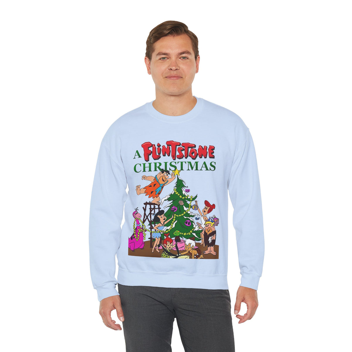 Flintstones Christmas Heavy Blend Crewneck Sweatshirt - Fred, Wilma, Barney, Betty