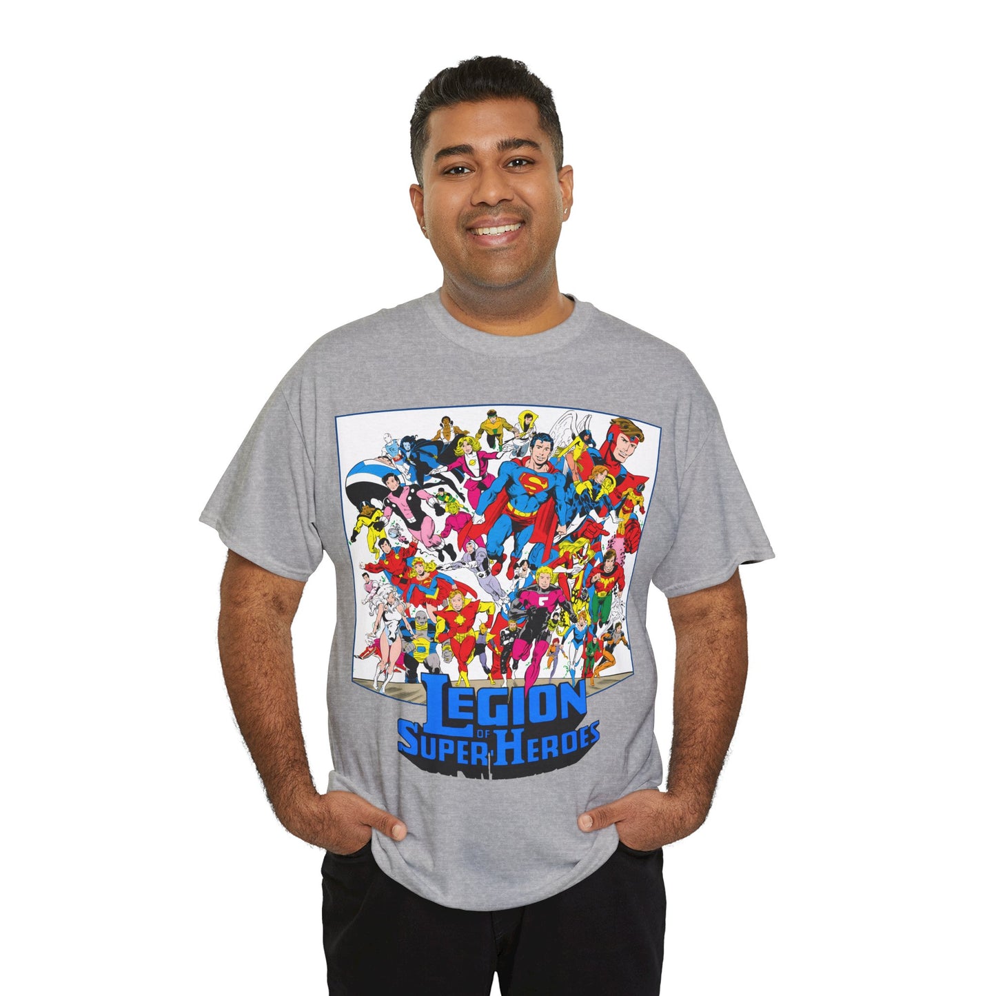 Legion of Super-Heroes T-Shirt - Greg Laroque Art - Who's Who in DC Comics - Superboy, Cosmic Boy, Dream Girl, Dawnstar, Supergirl, Sun Boy, Wildfire, Element Lad, Invisible Kid, Saturn Girl, Lightning Lad - DC Comics