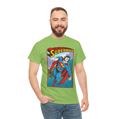 Superman T-Shirt - Tom Grummett Art - DC Comics - Metropolis, Man of Steel Flying Through the Sky - Post-Reign of the Supermen Storyline Artwork