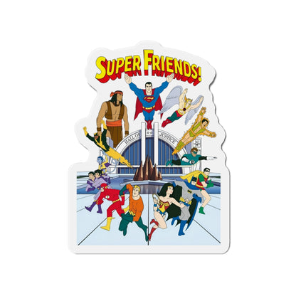 Super Friends Die-Cut Magnet - Beloved 1970s Saturday Morning Cartoon - Superman, Wonder Woman, Flash, Samurai, Green Lantern, Wonder Twins, Black Vulcan, Apache Chief - DC Comics - 3", 4", 5", 6"