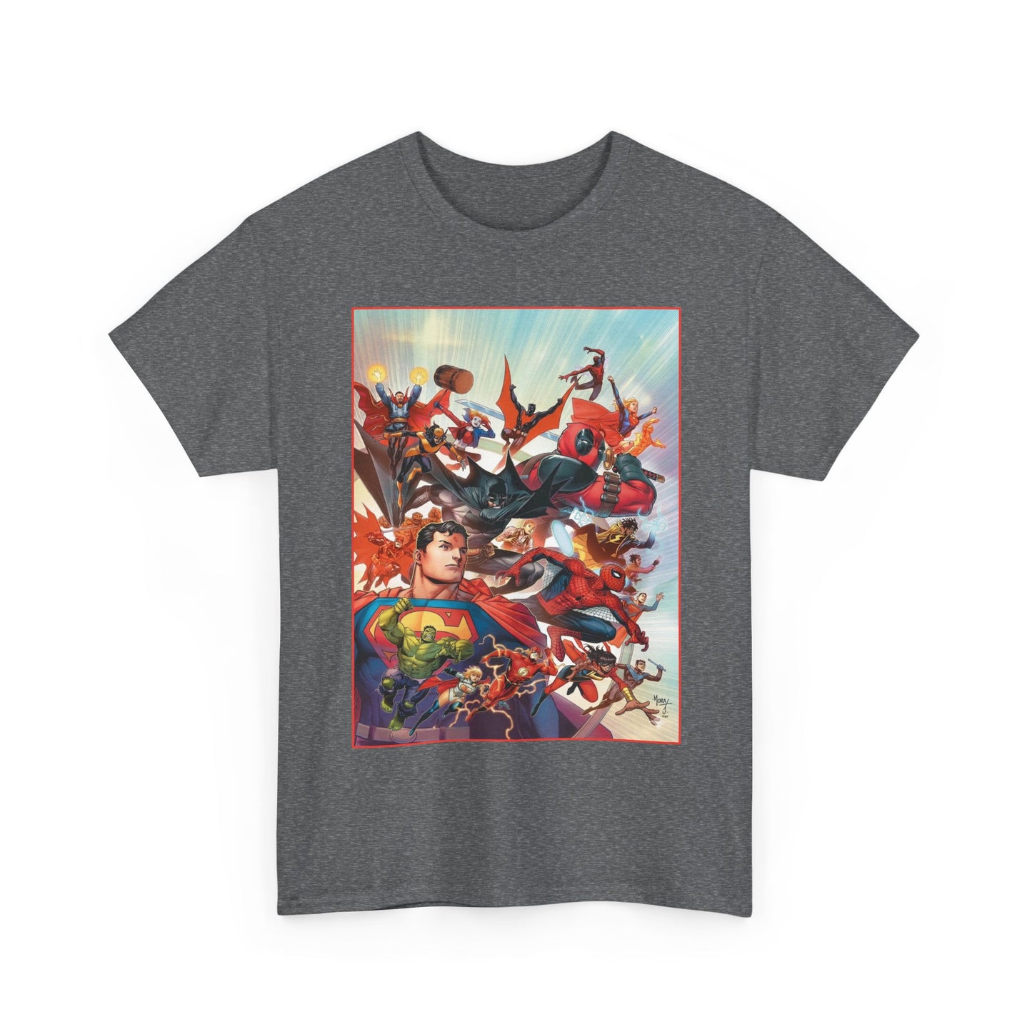 DC/Marvel T-Shirt - The Cosmic Kiss Caper & Other Stories Cover Art - Superman, Deadpool, Spider-Man, Harley Quinn, Batman Beyond, Static, Dr. Strange - DC Comics/Marvel