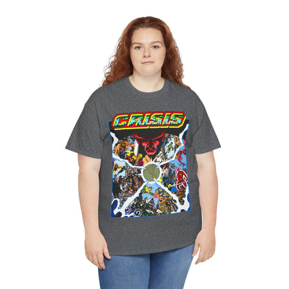 Crisis on Infinite Earths T-Shirt - George Perez Art - #3 Cover - Monitor, Flash, Starfire, Brainiac 5, Dream Girl - DC Comics