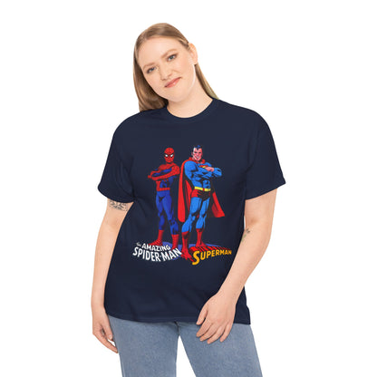 Amazing Spider-Man & Superman T-Shirt - Classic 1970s Marvel/DC Comics Crossover - Peter Parker & Clark Kent
