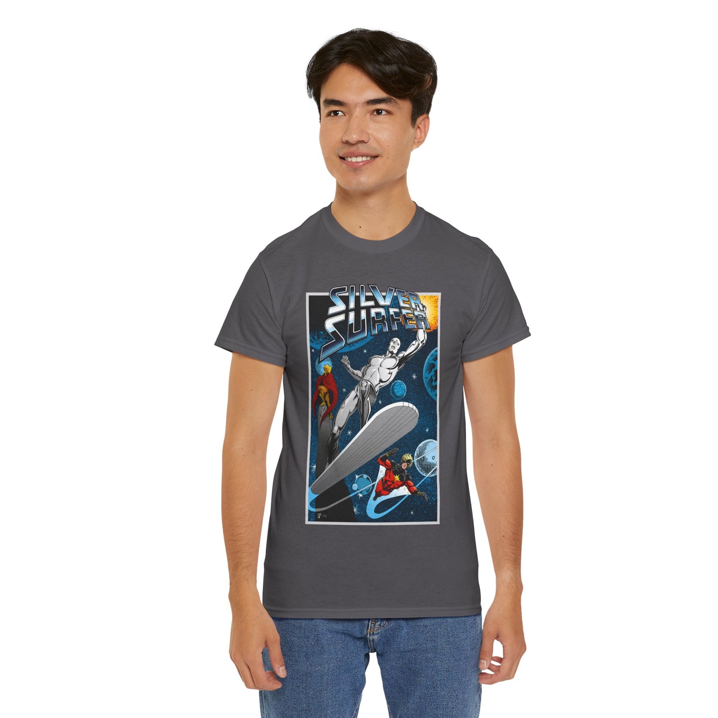 Silver Surfer T-Shirt - With Adam Warlock & Captain Marvel - Norrin Radd - Former Herald of Galactus - Fantastic Four Ally - Marvel Comics