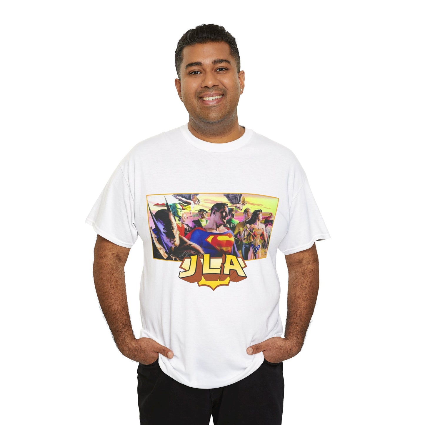 JLA T-Shirt - Alex Ross Art - Superman, Batman, Wonder Woman, Hawkman, Green Lantern, Black Canary, Flash, Martian Manhunter, Green Arrow - Justice League - DC Comics