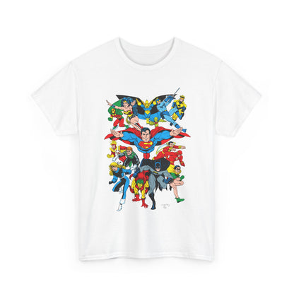 DC Legends T-Shirt - Linda Medley, Arthur Adams Art - Superman, Wonder Woman, Batman, Creeper, Black Canary, Guy Gardner, Blue Beetle, Booster Gold, Dr. Fate, Flash - DC Comics