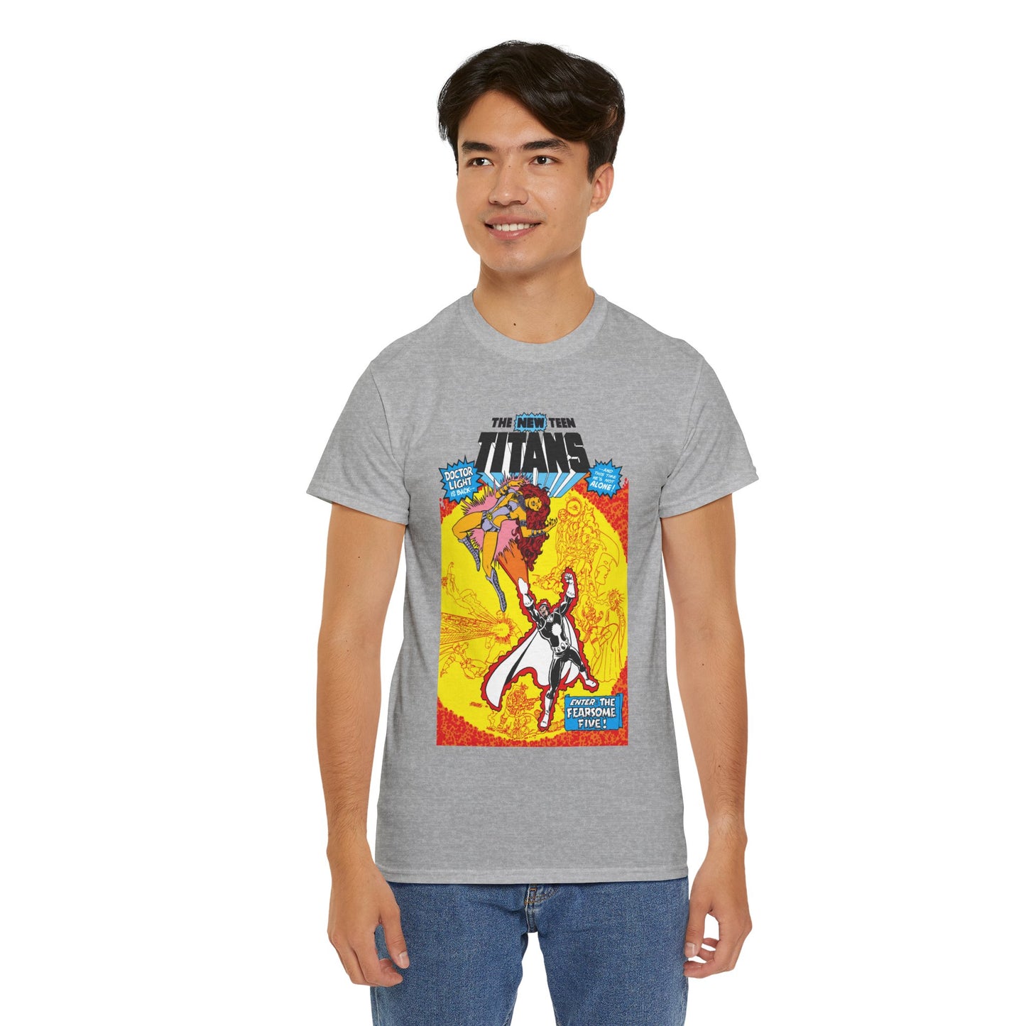 New Teen Titans T-Shirt - George Perez Art - #3 Cover Art - Dr. Light & the Fearsome Five Vs Starfire & the Teen Titans - DC Comics