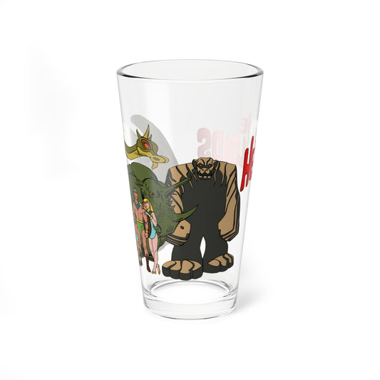 Herculoids Pint Glass, 16oz - Zandor, Tara, Dorno, Gloop & Gleep - Hanna-Barbera Classic Cartoon