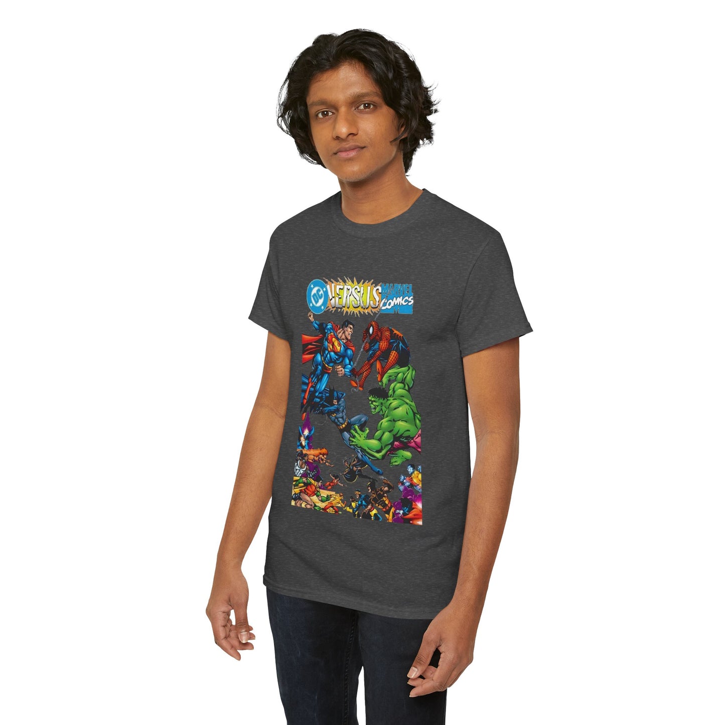 DC Comics Vs Marvel Comics T-Shirt - George Perez Art - Superman, Hulk, Batman, Spider-man, X-Men, New Teen Titans