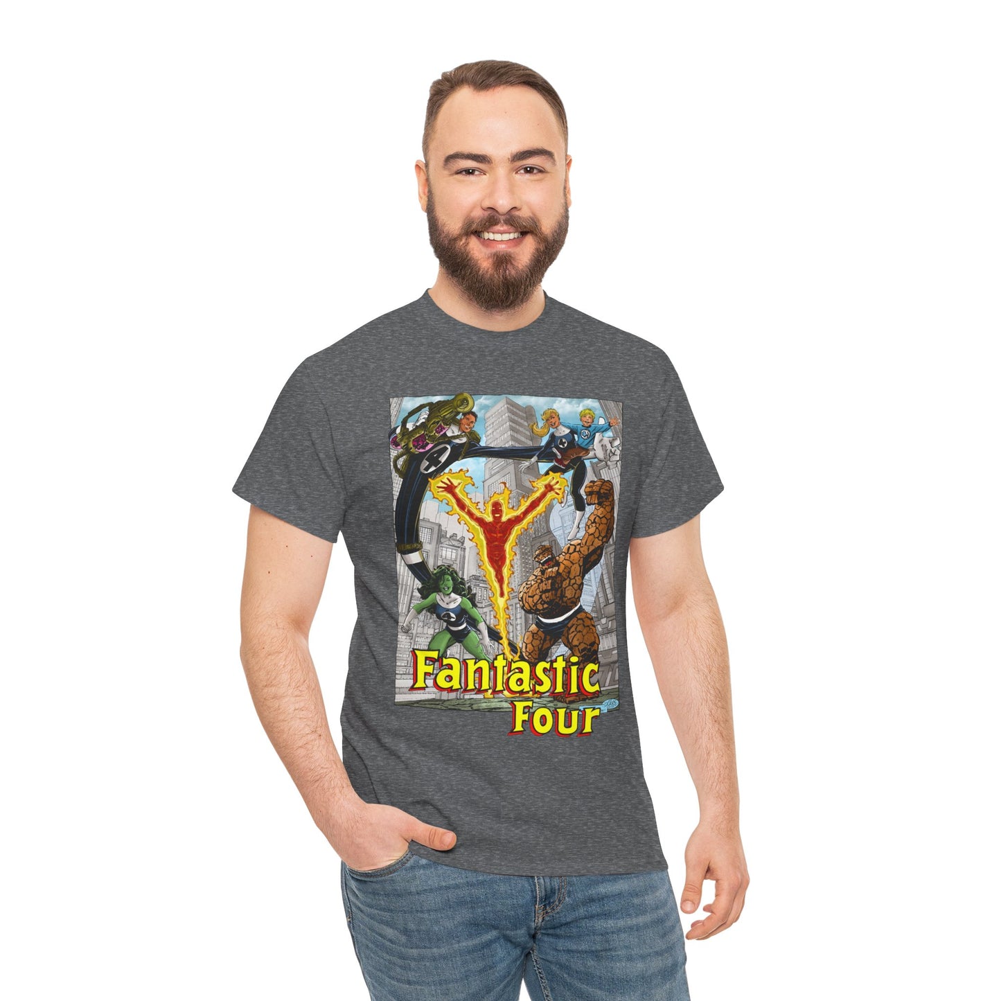 Fantastic Four T-Shirt - John Byrne Art - She-Hulk, Invisible Woman, Thing, Reed Richards, Human Torch - Baxter Building - Marvel Comics