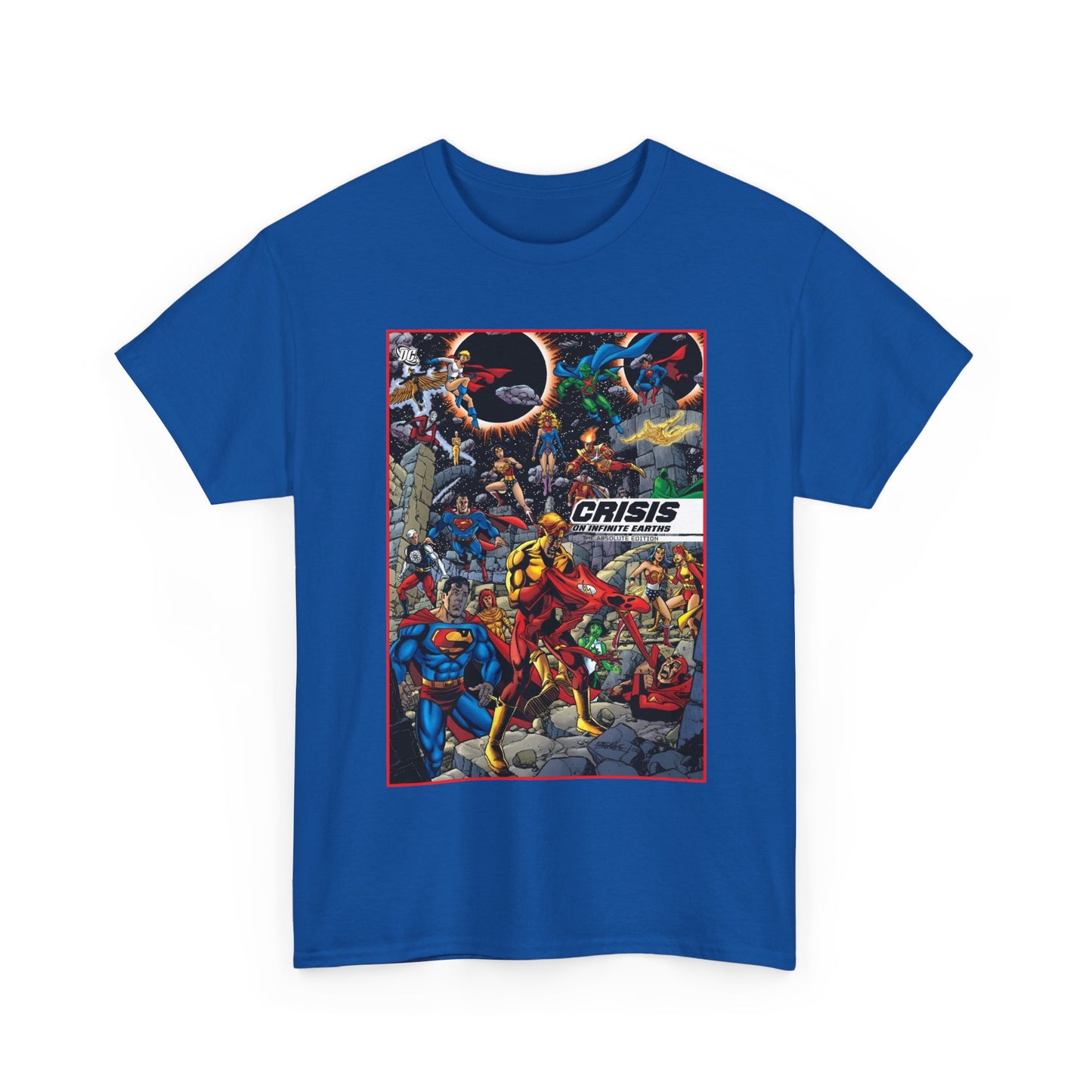 Crisis on Infinite Earths T-Shirt - George Perez Art - Absolute Edition Cover - Flash, Supergirl, Wonder Woman, Kid Flash, Psycho Pirate, Harbinger - DC Comics