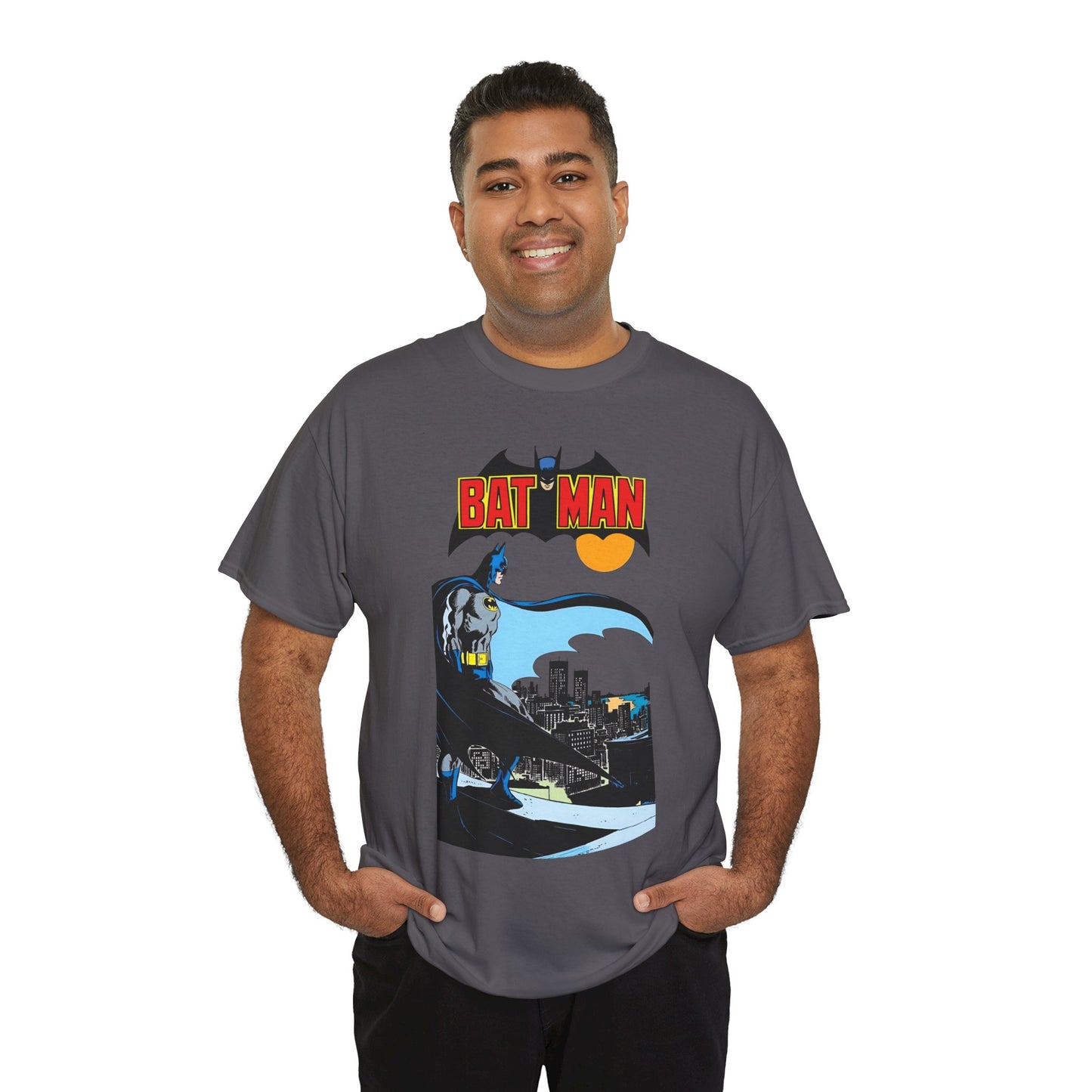 Batman T-Shirt - Jim Aparo Art - Dark Knight Looking Over Gotham City - Bronze Age Art - DC Comics
