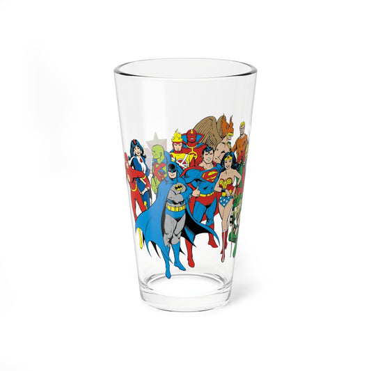 Justice League of America Pint Glass, 16oz - DC Comics Art - Firestorm, Zatanna, Wonder Woman, Superman, Batman, Aquaman, Flash