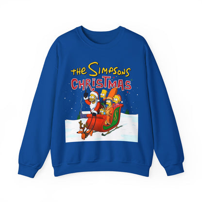 Blue sweatshirt with 'The Simpsons Christmas' graphic on a white background
