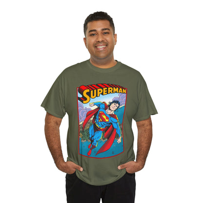 Superman T-Shirt - Tom Grummett Art - DC Comics - Metropolis, Man of Steel Flying Through the Sky - Post-Reign of the Supermen Storyline Artwork