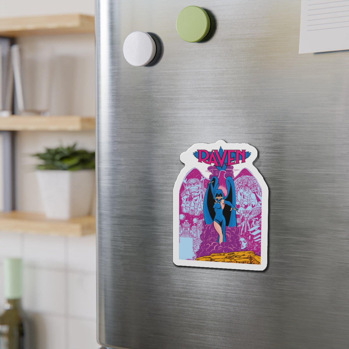 Raven Die-Cut Magnet - George Perez Art - New Teen Titans Member - Daughter of Trigon - Azarath, Arella - DC Comics - 3", 4", 5", 6"