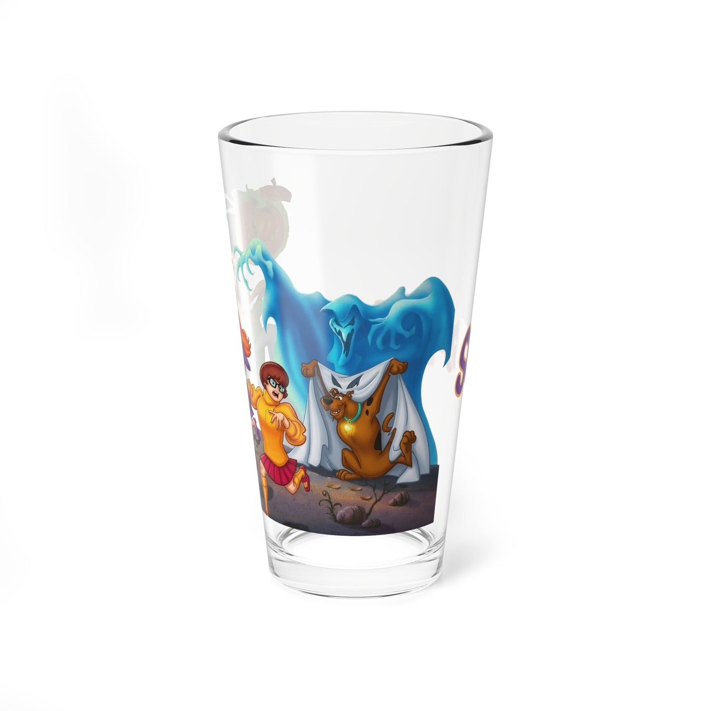 Scooby Doo Halloween Pint Glass 16oz Hanna-Barbera Mystery Inc Shaggy Velma Daphne Fred Ghost Jack O Lantern Spooky Nostalgia Fan Gift