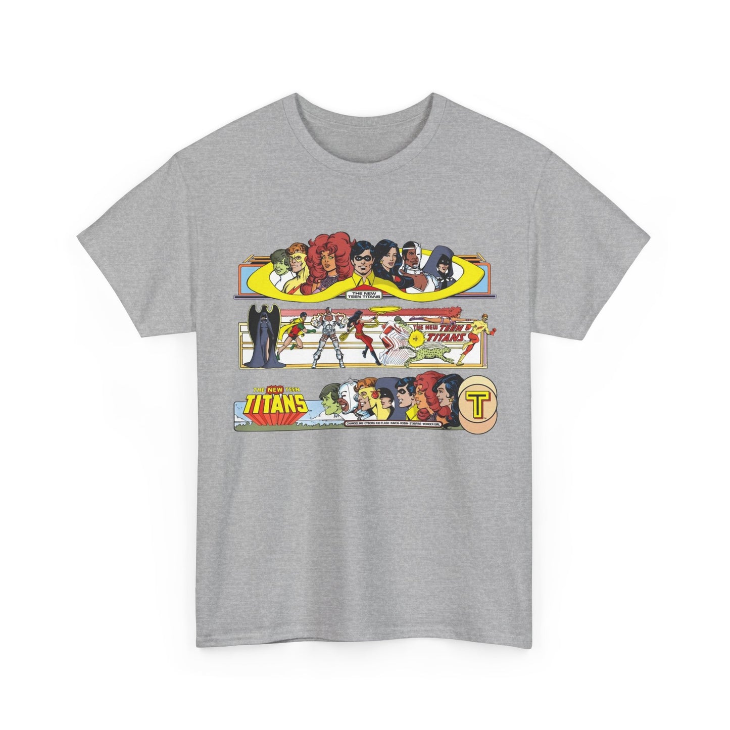 New Teen Titans T-Shirt - George Perez Art - 1980s Promotional Banners - Robin, Wonder Girl, Cyborg, Starfire - DC Comics