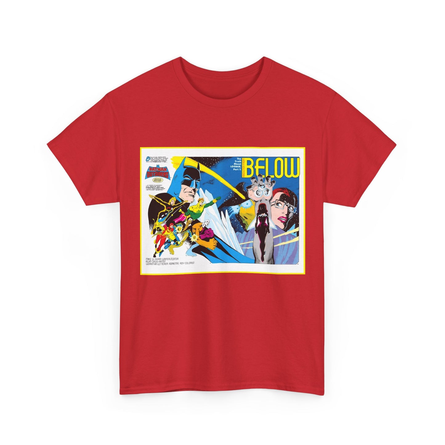 Batman & the Outsiders T-Shirt - Alan Davis Art - Promotional Poster - Looker, Halo, Katana, Geo-Force, Metamorpho, Black Lightning - DC Comics