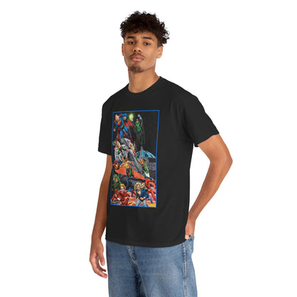 Justice League of America T-Shirt - Jerry Ordway Art - Superman, Wonder Woman, Firestorm, Flash, Black Canary, Atom - DC Comics