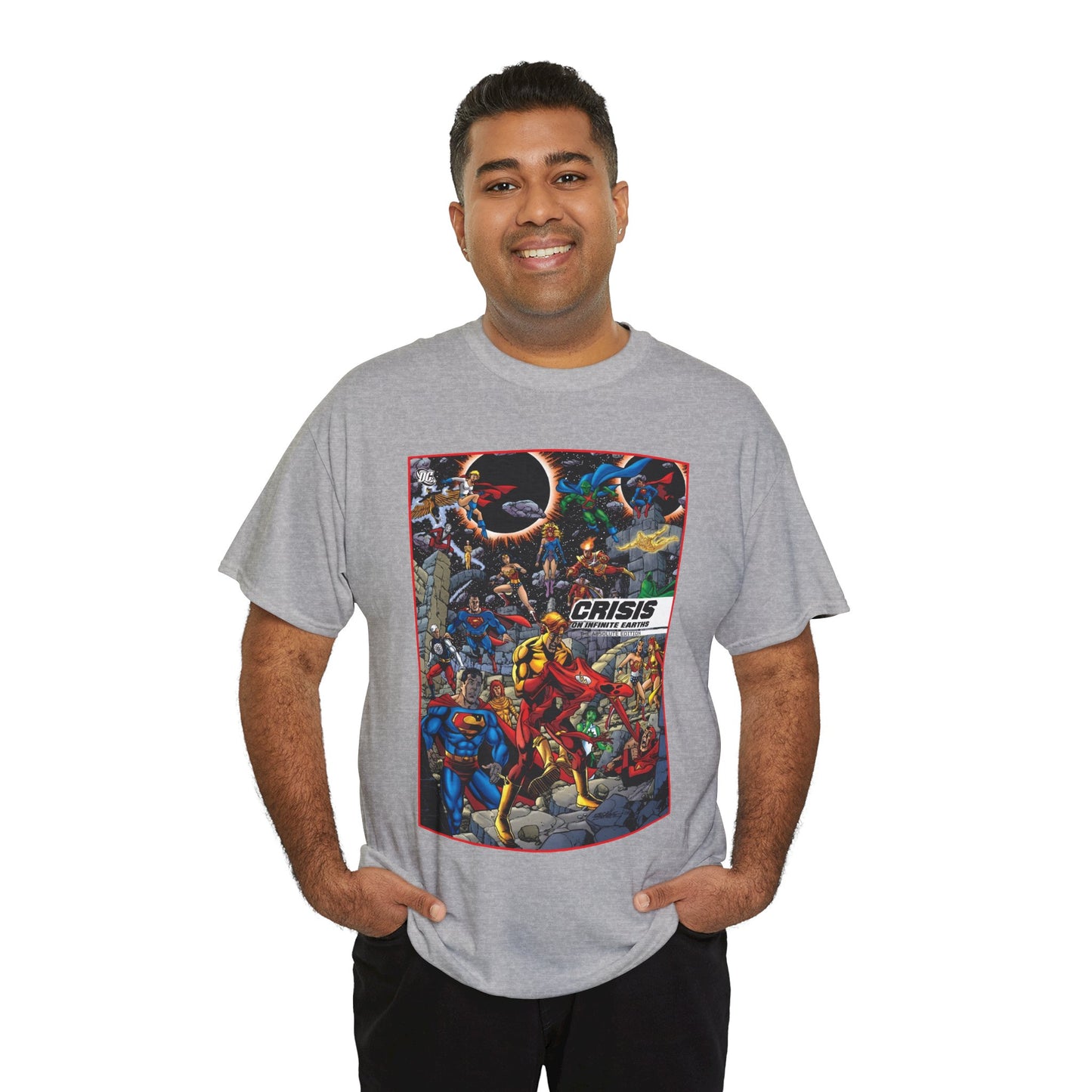 Crisis on Infinite Earths T-Shirt - George Perez Art - Absolute Edition Cover - Flash, Supergirl, Wonder Woman, Kid Flash, Psycho Pirate, Harbinger - DC Comics