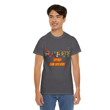 Superboy & Legion of Super-Heroes T-Shirt - 1970s DC Comics Art - Saturn Girl, Lightning Lad, Brainiac 5, Supergirl, Dawnstar, Mon-El, Bouncing Boy, Wildfire - LOSH
