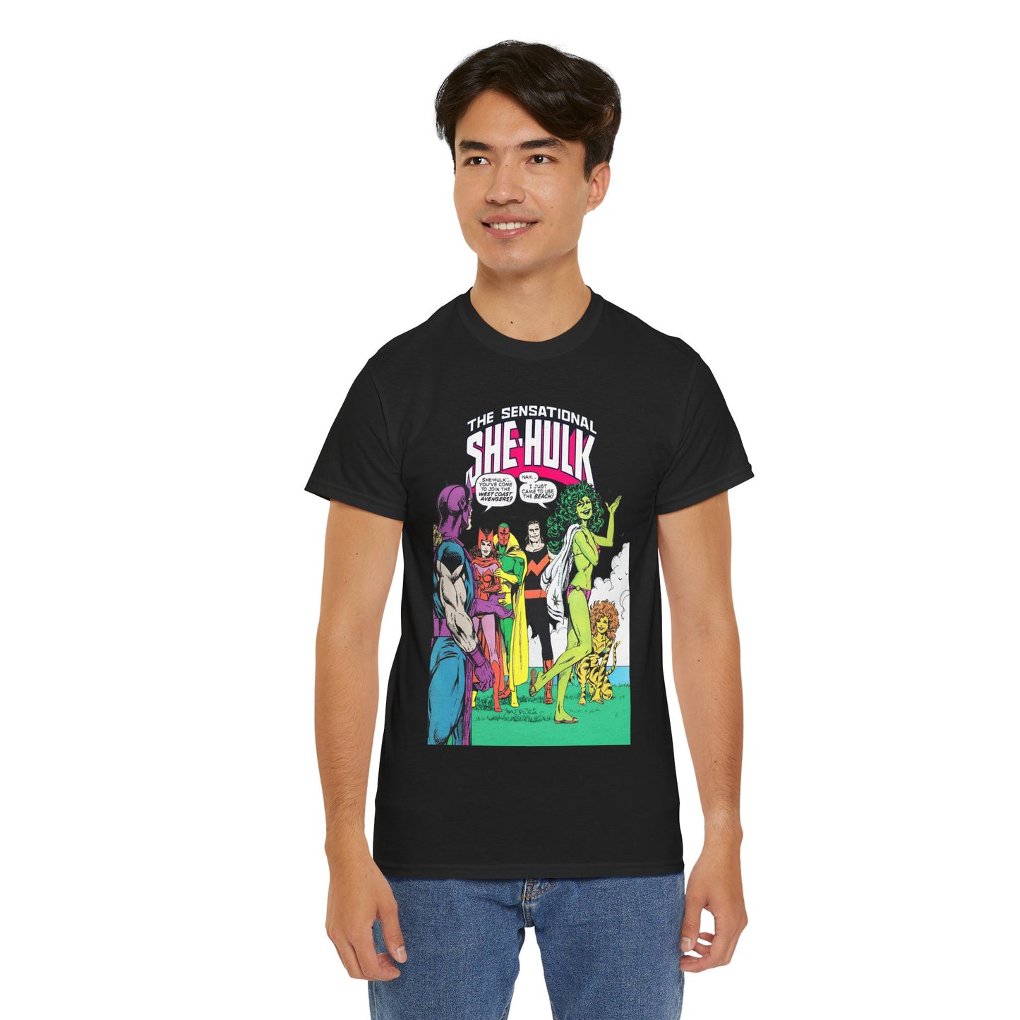 She-Hulk T-Shirt - John Byrne Art - West Coast Avengers Appearance - Hawkeye, Scarlet Witch, Wonder Man, Vision, Tigra - Marvel Comics