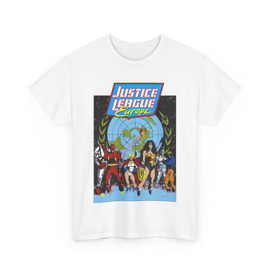 Justice League Europe T-Shirt - Bart Sears Art - Wonder Woman, Flash, Captain Atom, Animal Man, Elongated Man, Power Girl, Metamorpho - JLI Spin-Off - DC Comics