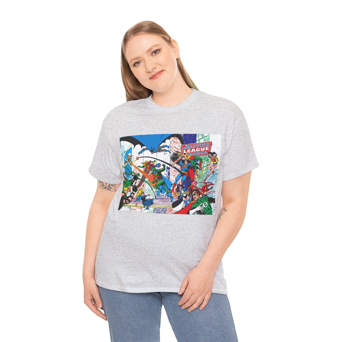 Justice League of America #200 T-Shirt - George Perez Art - Superman, Batman, Zatanna, Wonder Woman, Elongated Man, Martian Manhunter, Black Canary, Atom, Firestorm - DC Comics