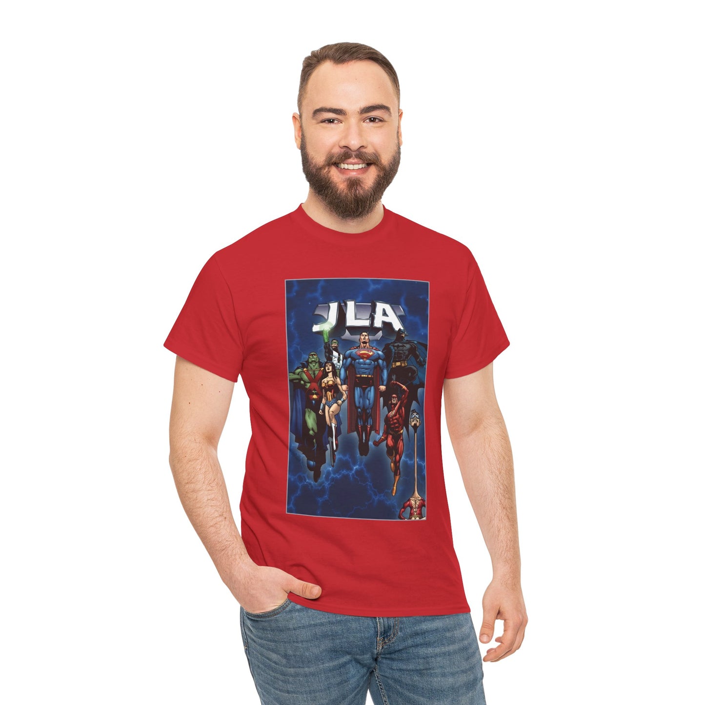 JLA T-Shirt - Doug Mahnke Art - Superman, Batman, Wonder Woman, Aquaman, Green Lantern, Flash, Martian Manhunter - DC Comics