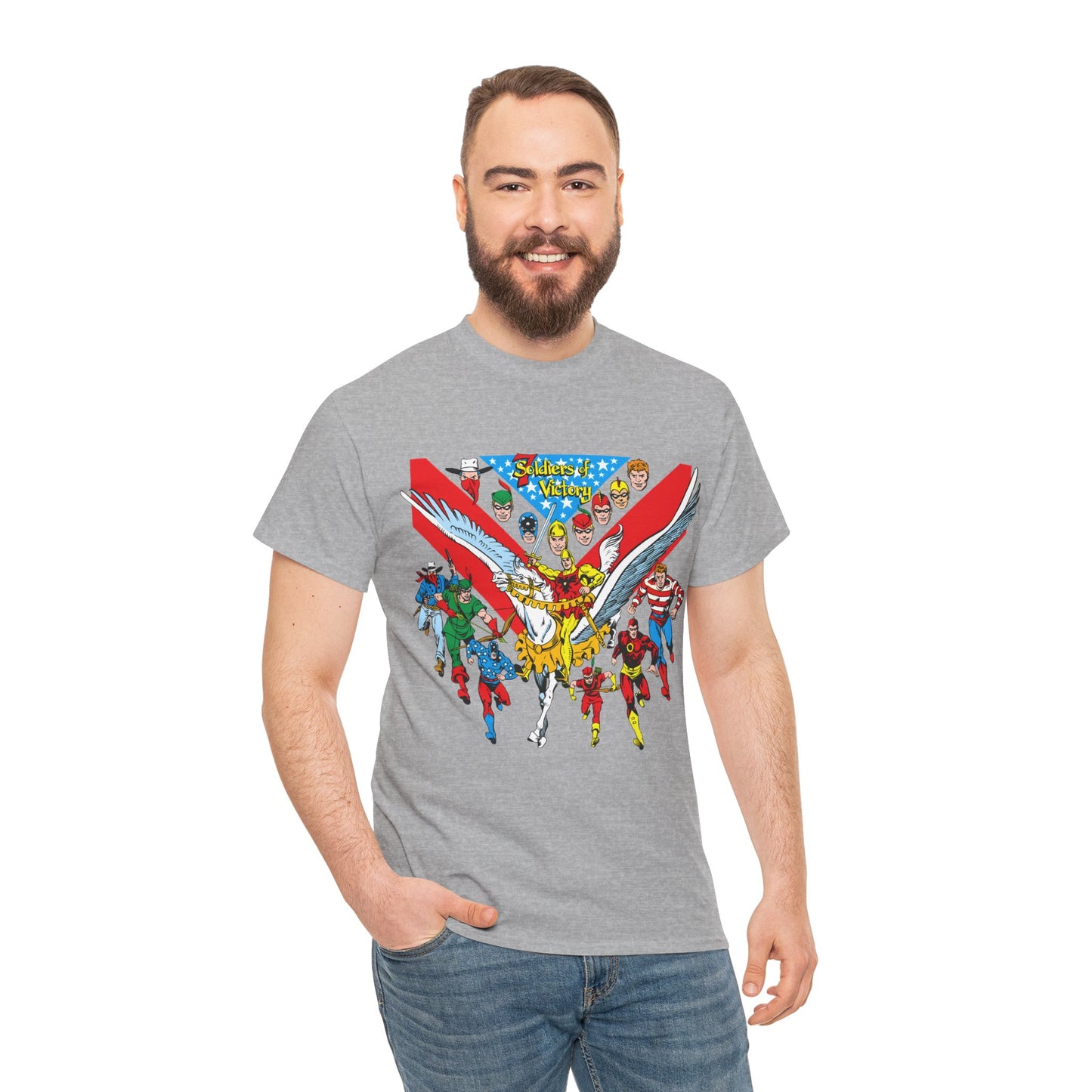 7 Soldiers of Victory T-Shirt - Speedy, Vigilante, Green Arrow, Stripesy, Crimson Avenger, Star-Spangled Kid - Golden Age Heroes of the DC Universe