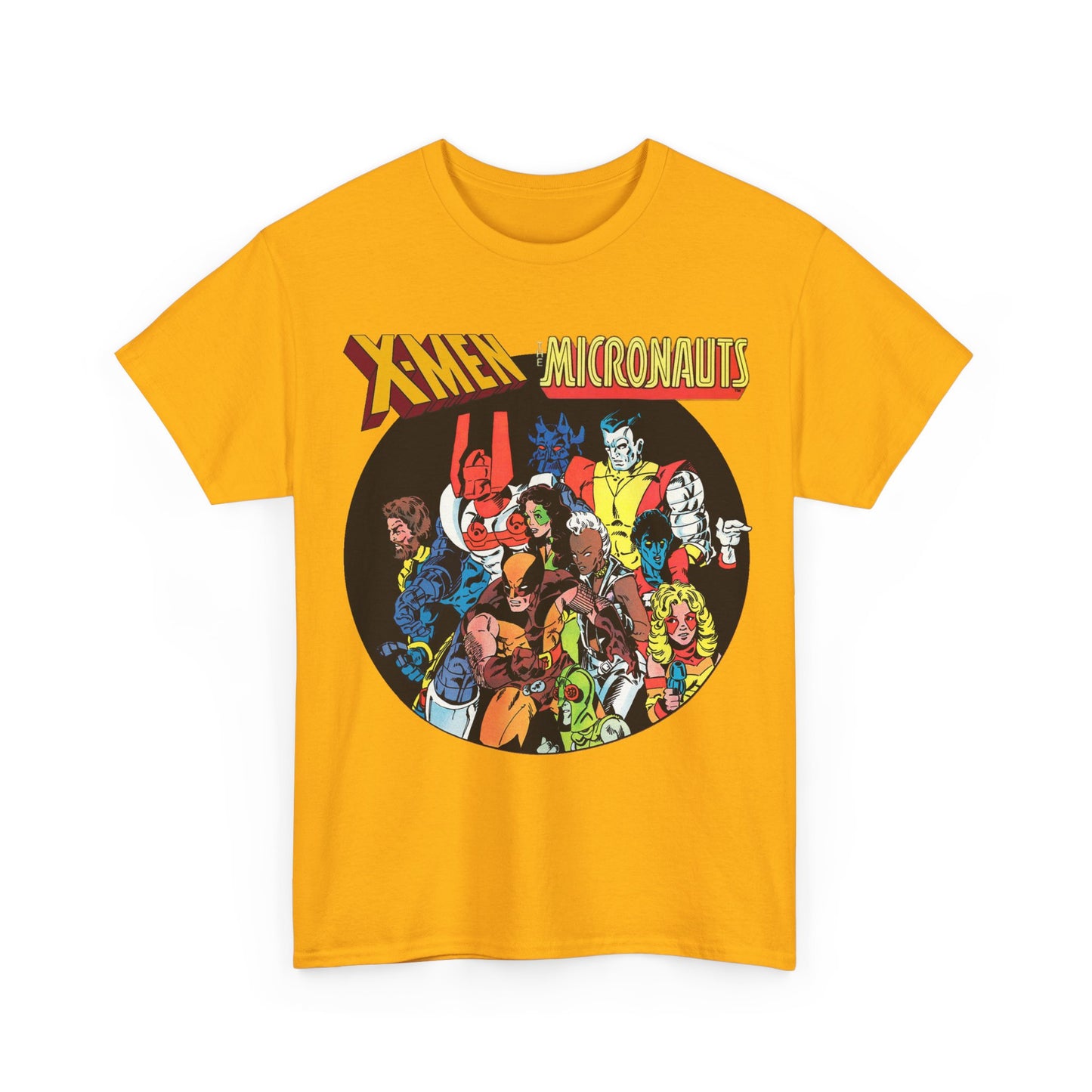 X-Men/Micronauts T-Shirt - Wolverine, Storm, Nightcrawler, Kitty Pryde, Colossus, Acroyear, Arcturus Rann, Marionette Bug - Marvel Comics - Popular 1980s Crossover Mini-Series