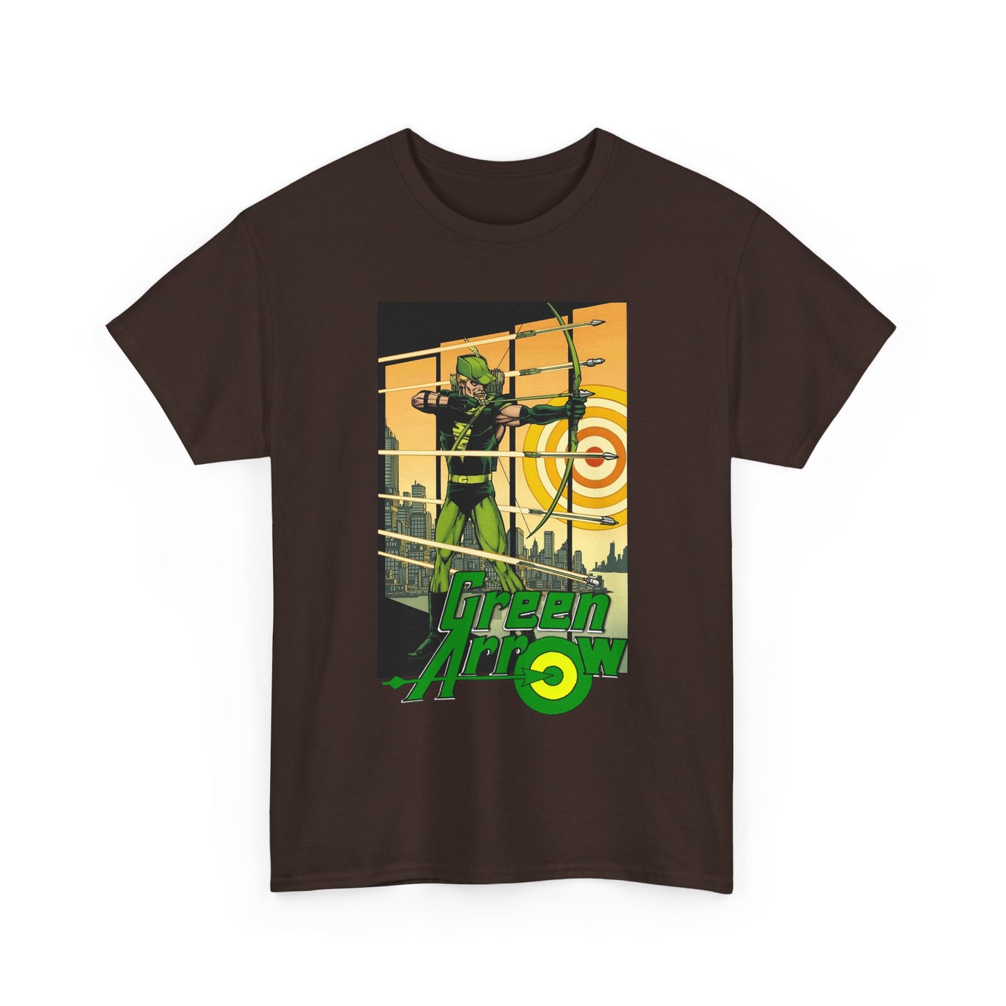 Green Arrow T-Shirt - George Perez Art - 1980s Justice League Postcard Art - JLA - DC Comics