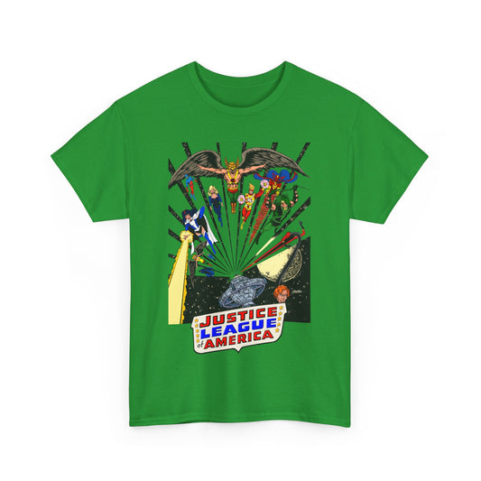 Justice League of America T-Shirt - George Perez Art - Bronze Age Satellite Era - DC Comics - Hawkman, Zatanna, Atom, Firestorm, Elongated Man, Green Arrow