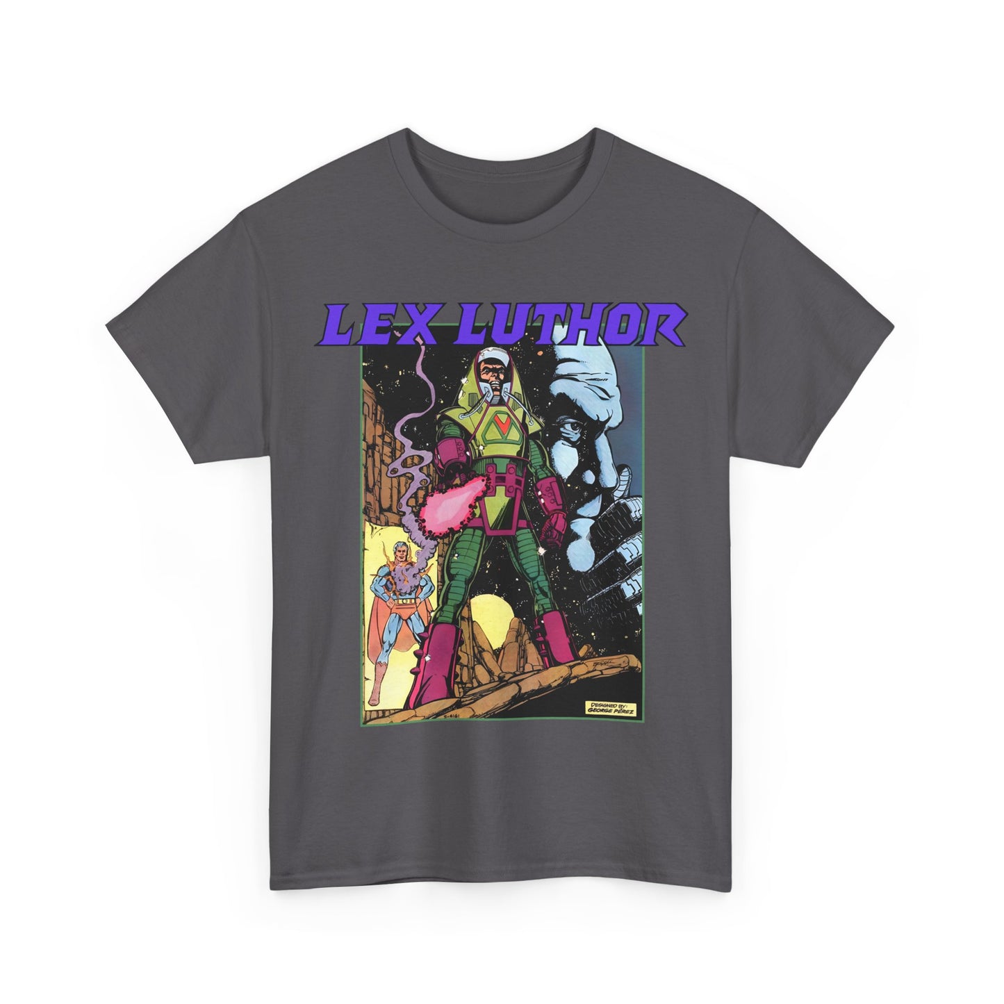 Lex Luthor T-Shirt - George Perez Art - 1980s DC Comics - Action Comics Armor - Inspiration for Super Powers Figure - Superman Enemy