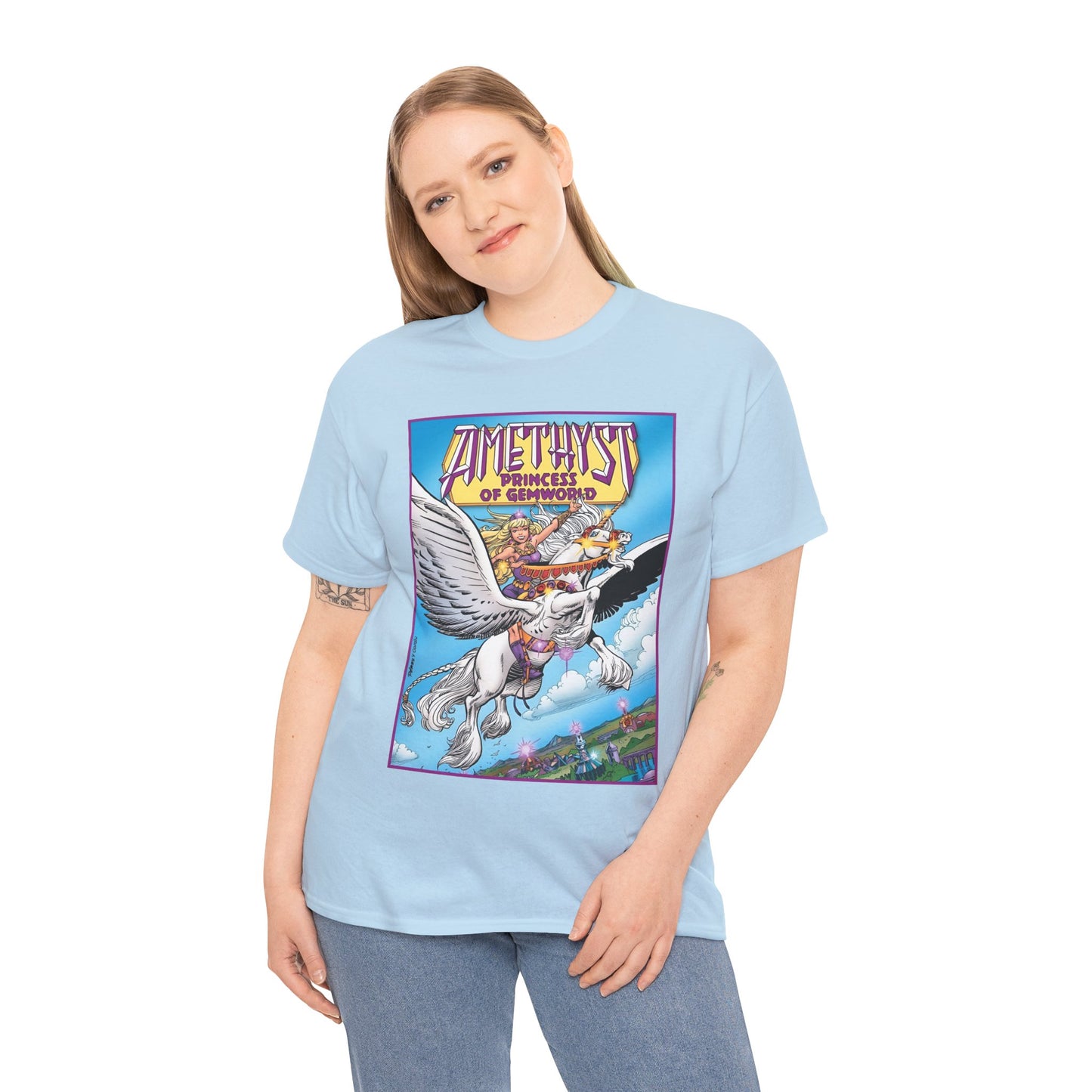 Amethyst Princess of Gemworld T-Shirt - George Perez Art - Riding Her Pegasus - DC Comics