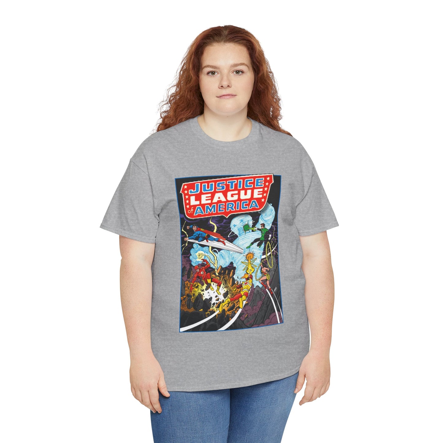 Justice League T-Shirt - George Perez Art - Tornado Tyrant - Superman, Firestorm, Flash, Wonder Woman, Green Lantern - DC Comics