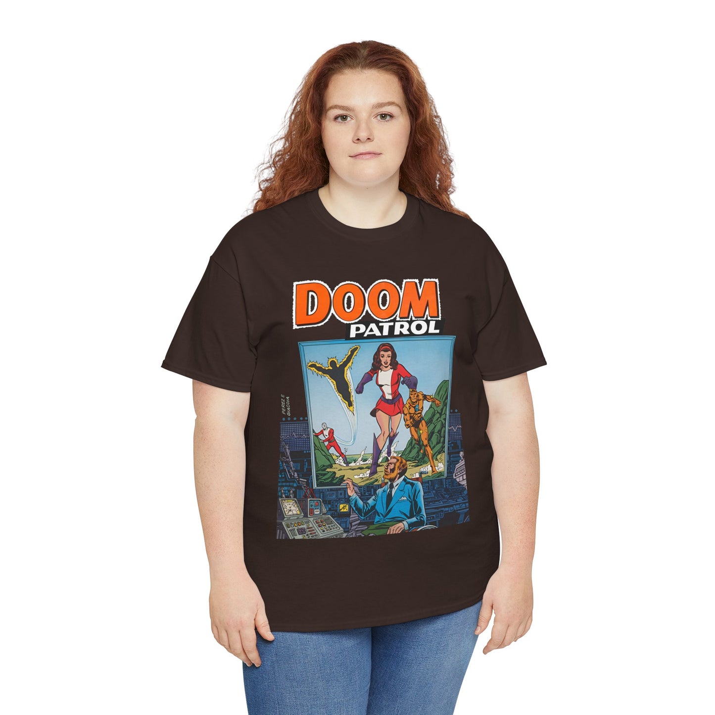 Doom Patrol T-Shirt - George Perez Art - Elasti-Girl, Robotman, Negative Man, The Chief - DC Comics Digest Cover Art
