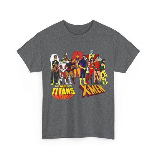 Uncanny X-Men & New Teen Titans T-Shirt - Wolverine, Cyclops, Storm, Wonder Girl, Robin, Cyborg, Raven - Phil Jimenez Art - DC Comics/Marvel Comics Crossover