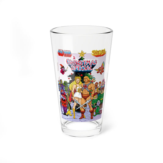He-Man & She-Ra Christmas Special Pint Glass, 16oz - Masters of the Universe, Princess of Power Filmation Festive Holiday Barware