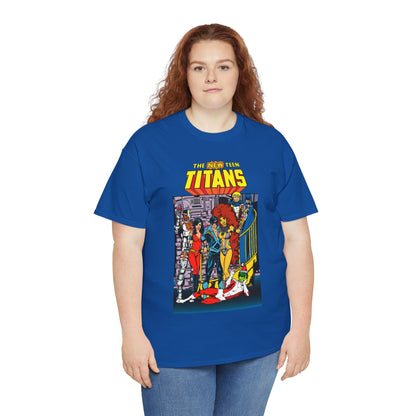 New Teen Titans T-Shirt - George Perez Art - Nightwing, Cyborg, Raven, Starfire, Wonder Girl, Changeling, Jericho - Titans Tower - DC Comics