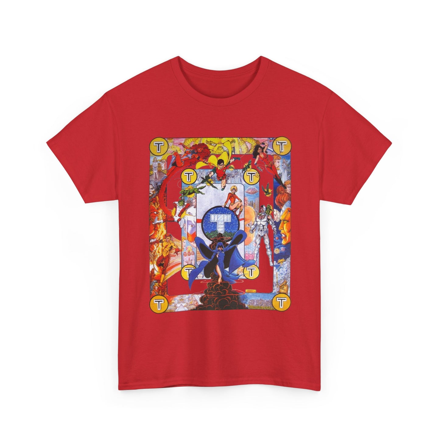 New Teen Titans Poster T-Shirt - George Perez Art - Cyborg, Raven, Robin, Terra, Wonder Girl, Changeling, Kid Flash, Deathstroke, Blackfire - DC Comics