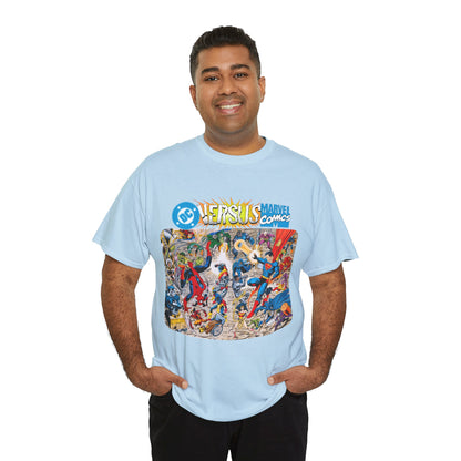 DC Comics Vs Marvel T-Shirt - John Byrne Art - Spider-Man, Raven, Cyborg, Wolverine, Joker, Superman, Batman, Deathstroke, Darkseid