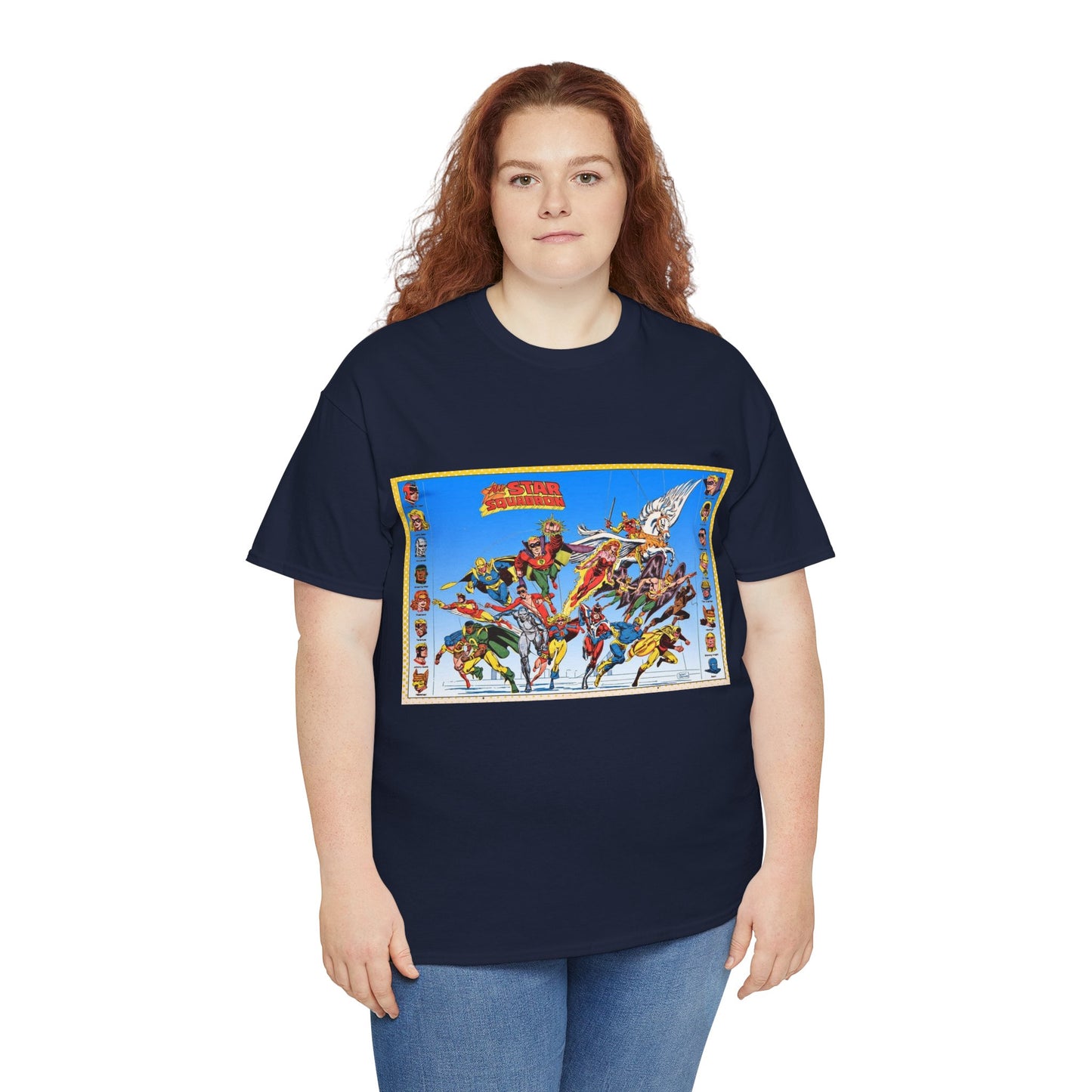 All-Star Squadron T-Shirt - Jerry Ordway Art - JSA Connection - Firebrand, Robotman, Amazing Man, Shining Knight, Tarantula, Dr Fate - Retro 1980s Series - DC Comics