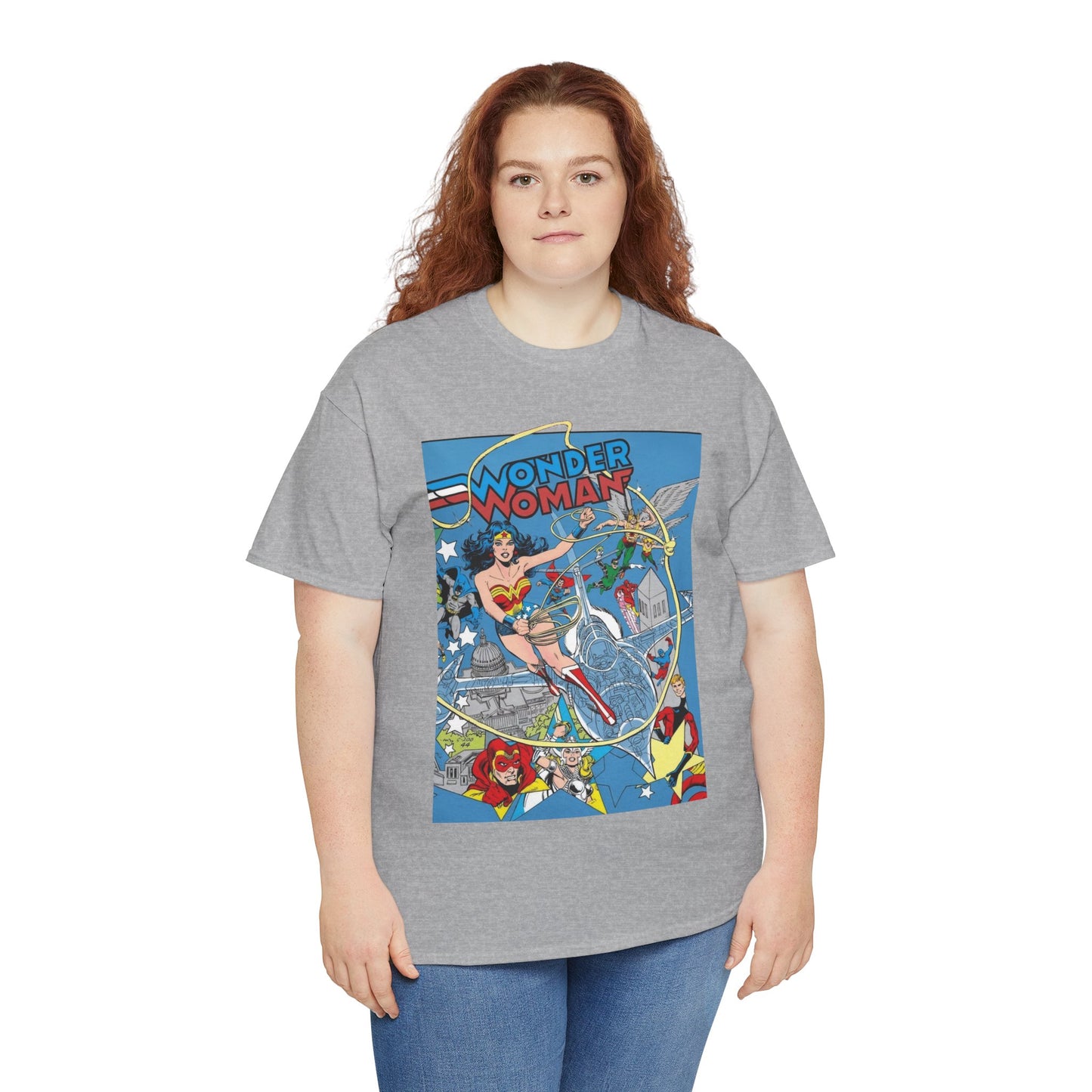 Wonder Woman T-Shirt - Ed Hannigan Art - #300 Cover Art - Hawkman, Green Lantern, Elongated Man, Sandman - DC Comics