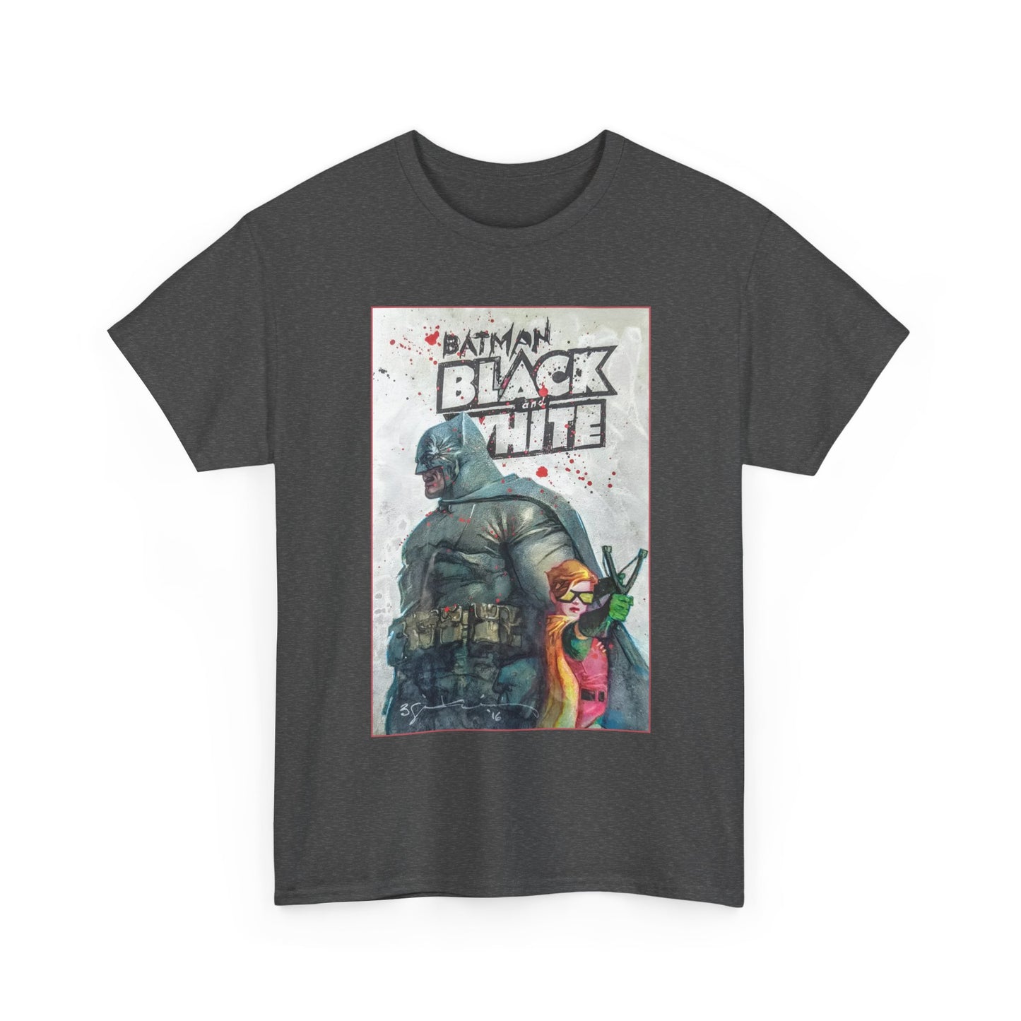 Batman: Black & White T-Shirt - Bill Sienkiewicz Art - Dark Knight Returns - Batman & Robin (Carrie Kelley) - DC Comics